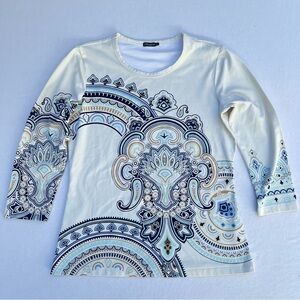 J McLaughlin Woman’s 3/4 Sleeves Signature Catalina Equestrian Print Top Size S